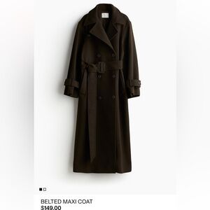 H&M BELTED MAXI COAT DARK KHAKI GREEN